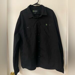 Official Men's Monster Energy Button Down Up Drink Logo Black 2XL Long Sleeve